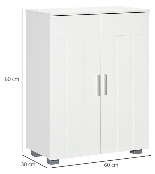 Kleankin koupelnová skříňka se 2 dveřmi a 2 nastavitelnými policemi, úložná skříň s 7 úrovněmi, 60x30x80 cm, bílá | Aosom