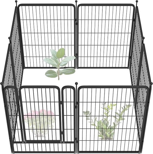 Plot pro venkovní použití – výška 100 cm, délka 5,6 m. Robustní kovová bariéra pro psy a králíky, dekorativní plot pro psy, 8 panelů, černá barva