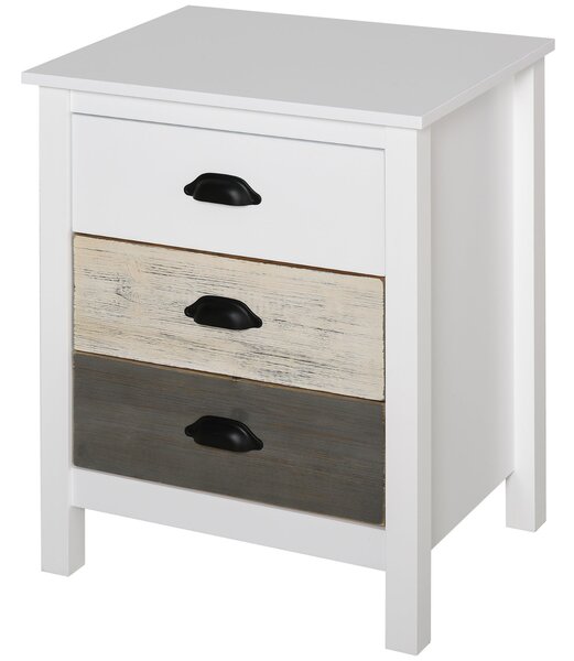 HOMCOM Moderní Noční Stolek s 3 Zásuvkami 50x38x65 cm Bílý | Aosom