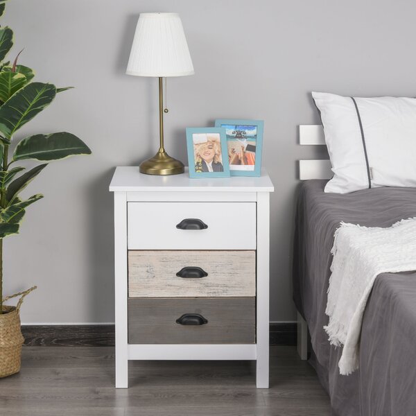 HOMCOM Moderní Noční Stolek s 3 Zásuvkami 50x38x65 cm Bílý | Aosom