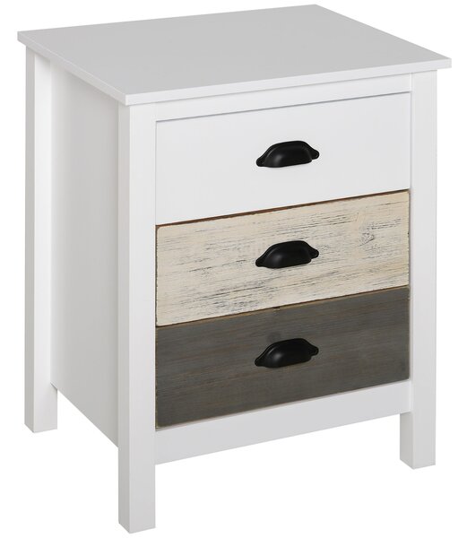 HOMCOM Moderní Noční Stolek s 3 Zásuvkami 50x38x65 cm Bílý | Aosom