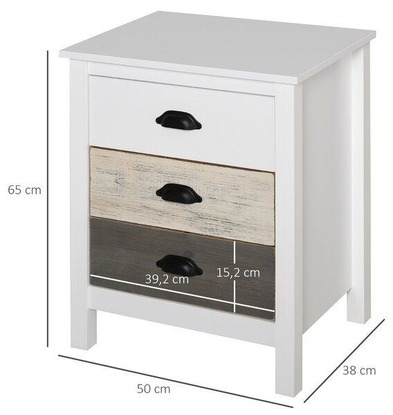 HOMCOM Moderní Noční Stolek s 3 Zásuvkami 50x38x65 cm Bílý | Aosom