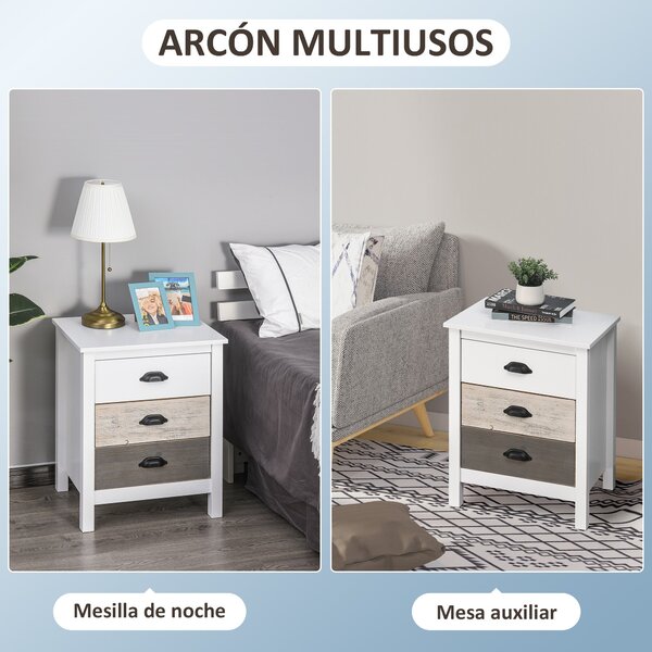 HOMCOM Moderní Noční Stolek s 3 Zásuvkami 50x38x65 cm Bílý | Aosom