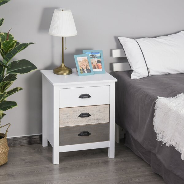 HOMCOM Moderní Noční Stolek s 3 Zásuvkami 50x38x65 cm Bílý | Aosom