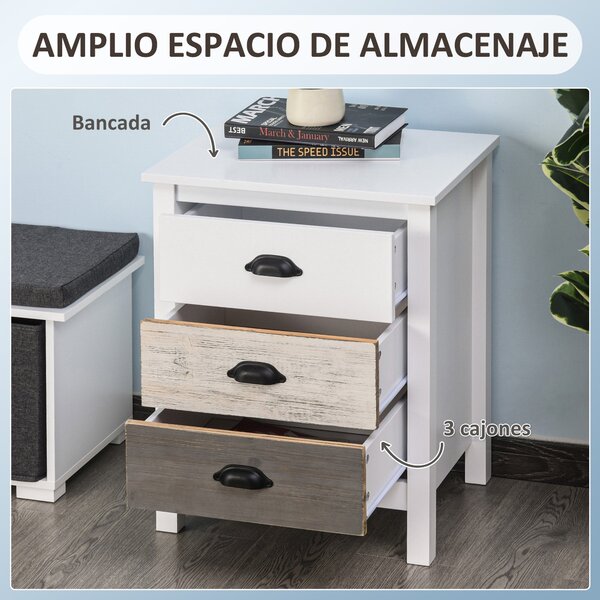 HOMCOM Moderní Noční Stolek s 3 Zásuvkami 50x38x65 cm Bílý | Aosom
