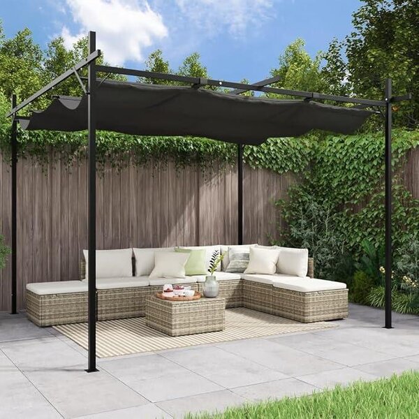 Pergola 295x292x230 cm, zahradní altán, střecha z polyesteru, zahradní altán se stínícím prvkem, zastřešení, terasa s posuvnou střechou, barva: antracit