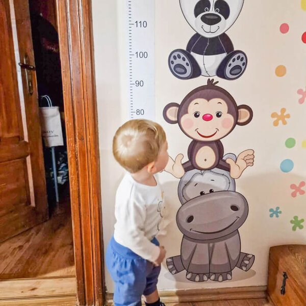 INSPIO-textilní přelepitelná samolepka - Dětský metr na zeď - Samolepící dětský metr na stěnu v šedém provedení