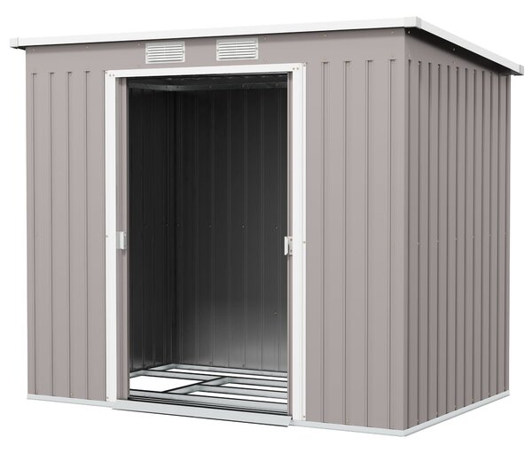 Zahradní domek Outsunny 3,2 m² 213x130x172 cm se sběrnými dveřmi a šikmou střechou, zesílený základ (podlaha není součástí) a 2 okna, Světlá šedá | Ao
