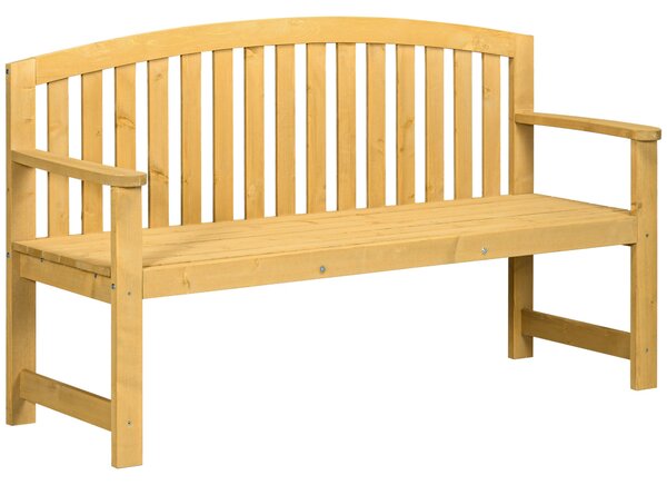 Outsunny 2-místná zahradní lavička venkovní dřevěná lavička s opěradlem a područkami na terasu 143x51x85 cm Přírodní | Aosom