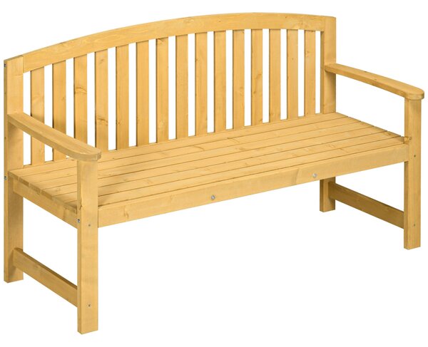 Outsunny 2-místná zahradní lavička venkovní dřevěná lavička s opěradlem a područkami na terasu 143x51x85 cm Přírodní | Aosom
