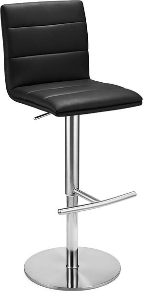 Barové židle Ibbe Design, černá umělá kůže, výškově nastavitelné, otočné o 360°, s opěradlem, model Petra, stříbrná konstrukce, rozměry 42x57x112 cm