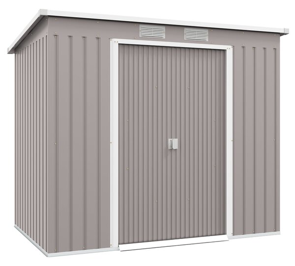 Zahradní domek Outsunny 3,2 m² 213x130x172 cm se sběrnými dveřmi a šikmou střechou, zesílený základ (podlaha není součástí) a 2 okna, Světlá šedá | Ao