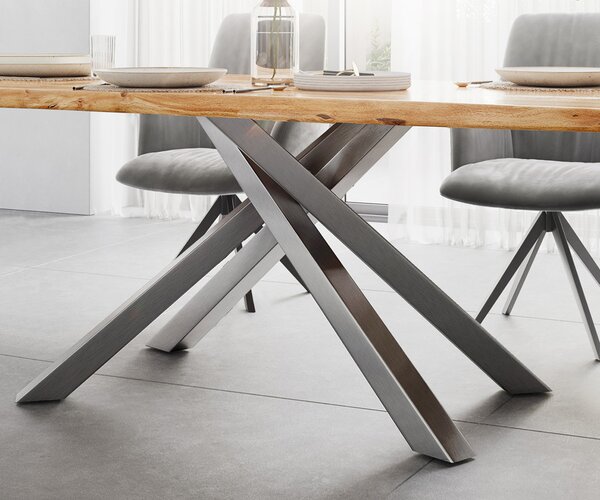 DELIFE Jídelní stůl Edge 200x100 akácie přírodní křížová podnož hranatý nerezová ocel Live-Edge