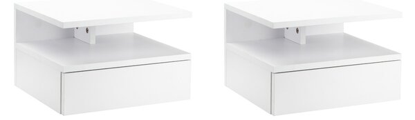 HOMCOM Sada 2 Floating Nočních Stolků - Zavěšené Noční Stolky s 1 Zásuvkou a Otevřenou Policí pro Ložnici 35x32x22,5 cm Bílá | Aosom