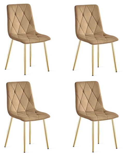 Set čtyř jídelních židlí LIBRA sametové, hnědé / zlaté nohy (4 ks)