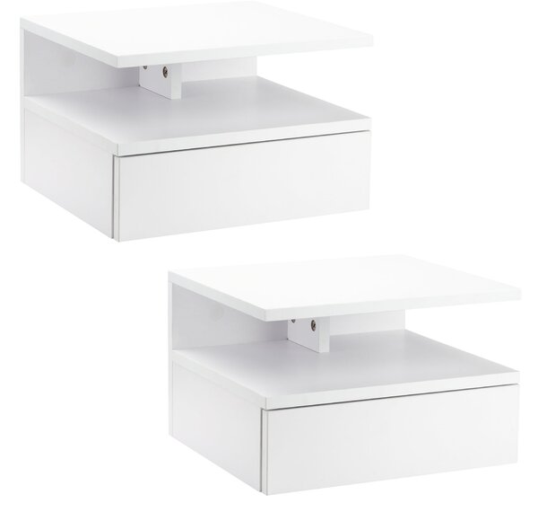 HOMCOM Sada 2 Floating Nočních Stolků - Zavěšené Noční Stolky s 1 Zásuvkou a Otevřenou Policí pro Ložnici 35x32x22,5 cm Bílá | Aosom