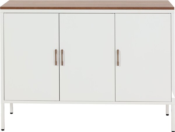 Komoda HWC-L84, příborník příborník, 3 dveře kov 90x120x40cm, potažený melaminem bílá