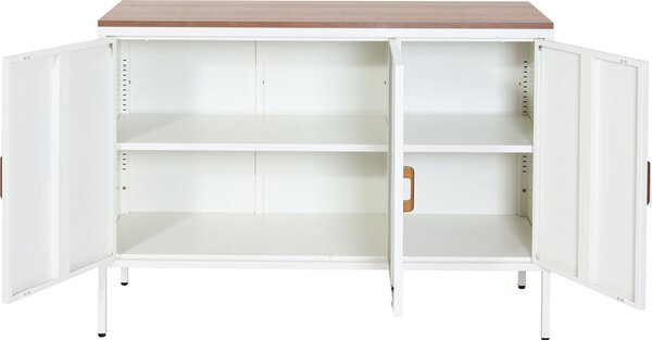 Komoda HWC-L84, příborník příborník, 3 dveře kov 90x120x40cm, potažený melaminem bílá