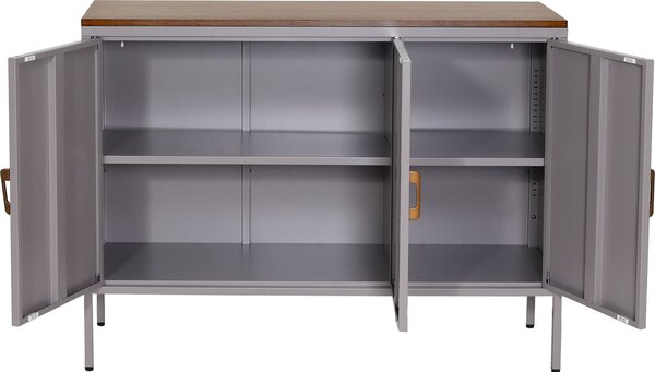 Komoda HWC-L84, příborník příborník, 3 dveře kov 90x120x40cm, potažený melaminem šedá