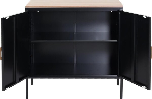 Komoda HWC-L84, příborník příborník, 2 dveře kov 90x90x40cm, potažený melaminem černá
