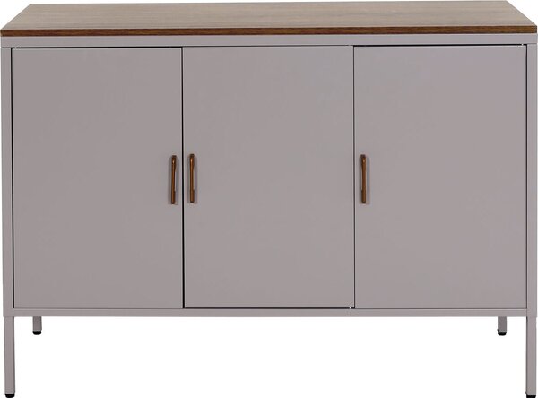 Komoda HWC-L84, příborník příborník, 3 dveře kov 90x120x40cm, potažený melaminem šedá