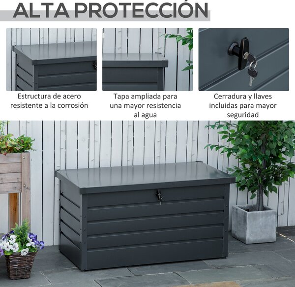 Outsunny Venkovní úložný box 311L Ocelový skladovací truhlík s klíčovým uzamčením a plynovými písty pro zahradu, terasu nebo patio 120x62x62 cm Tmavě