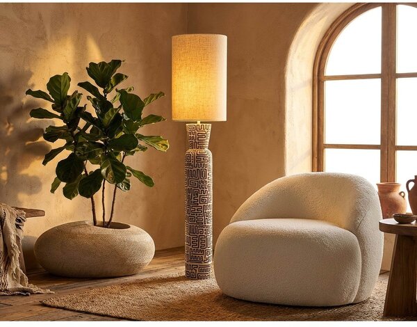 Černá/krémová stojací lampa s textilním stínidlem (výška 145 cm) Nairobi – Mauro Ferretti