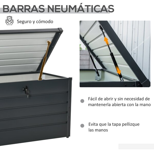 Outsunny Venkovní úložný box 311L Ocelový skladovací truhlík s klíčovým uzamčením a plynovými písty pro zahradu, terasu nebo patio 120x62x62 cm Tmavě
