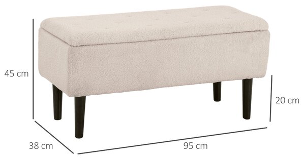 HOMCOM úložná lavice do ložnice s kapacitou 47 l, odklápěcí víko a dřevěné nohy, nosnost 120 kg, 95x38x45 cm, béžová | Aosom