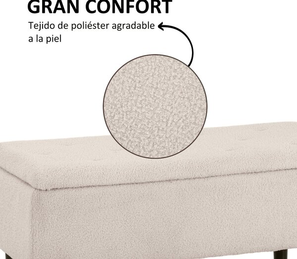HOMCOM úložná lavice do ložnice s kapacitou 47 l, odklápěcí víko a dřevěné nohy, nosnost 120 kg, 95x38x45 cm, béžová | Aosom