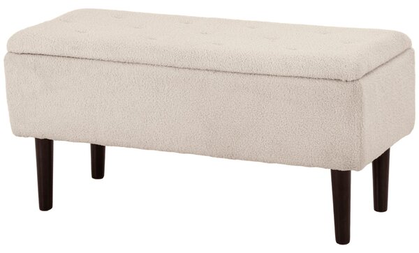 HOMCOM úložná lavice do ložnice s kapacitou 47 l, odklápěcí víko a dřevěné nohy, nosnost 120 kg, 95x38x45 cm, béžová | Aosom