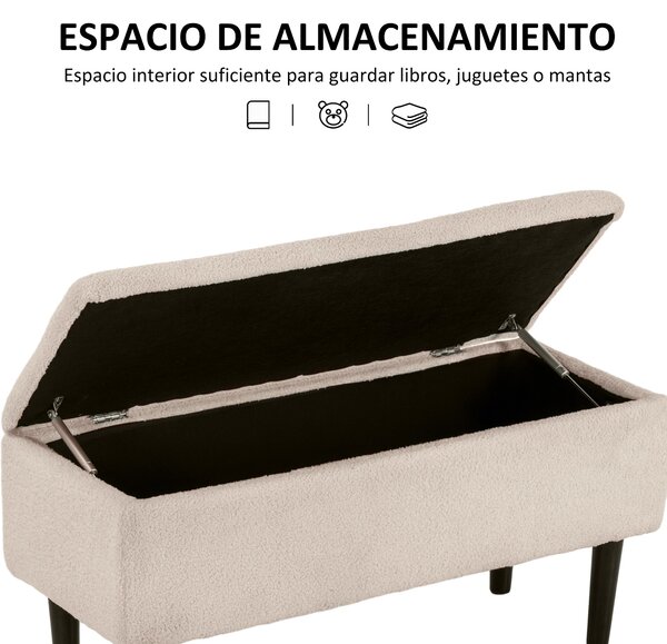 HOMCOM úložná lavice do ložnice s kapacitou 47 l, odklápěcí víko a dřevěné nohy, nosnost 120 kg, 95x38x45 cm, béžová | Aosom