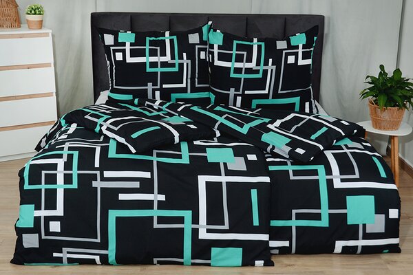 Krepové povlecení mikro prodloužené BILETA tyrkysové 140x220 cm geometrické tvary;abstrakce