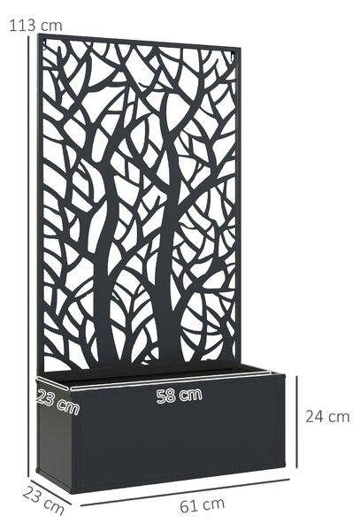 Velká venkovní kovová květináč Outsunny s dekorativním panelem a soukromím - volně stojící nebo na zeď pro terasu 61x23x113 cm Černá | Aosom