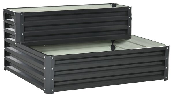 Outsunny 2-vrstvý městský zahradní květináč venkovní ocelová rostlinná krabička s designem schodů pro pěstování léčivých rostlin bylin květin pro tera