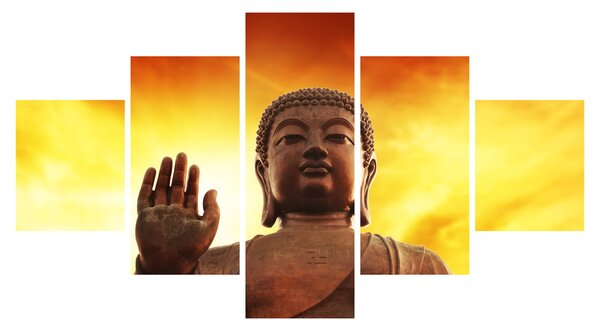 Obraz - Buddha s červenožlutým pozadím (125x70 cm)