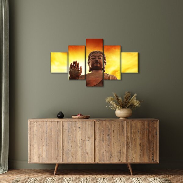 Obraz - Buddha s červenožlutým pozadím (125x70 cm)