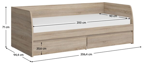 KONDELA Postel 2S, 90x200, dub sonoma, NORTY TYP 28