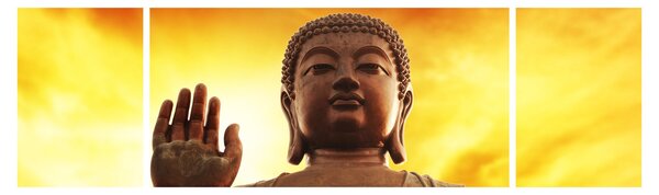 Obraz - Buddha s červenožlutým pozadím (170x50 cm)