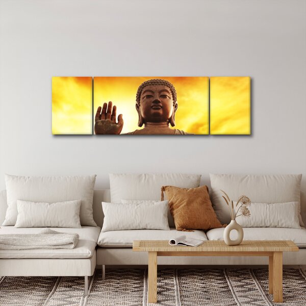 Obraz - Buddha s červenožlutým pozadím (170x50 cm)