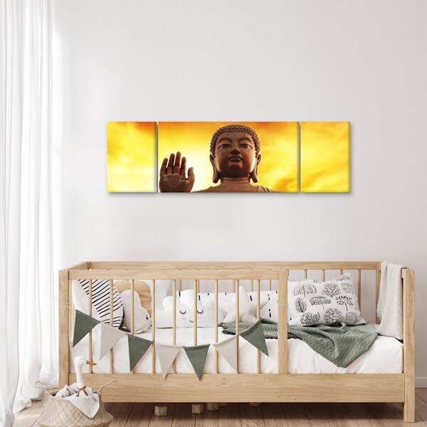 Obraz - Buddha s červenožlutým pozadím (170x50 cm)