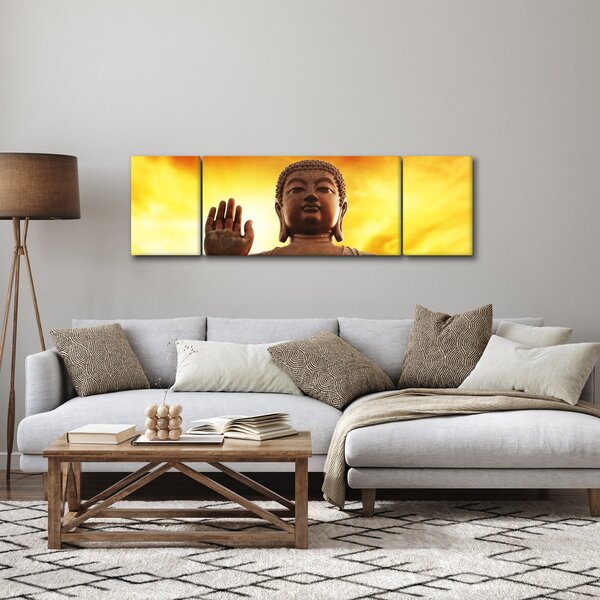 Obraz - Buddha s červenožlutým pozadím (170x50 cm)