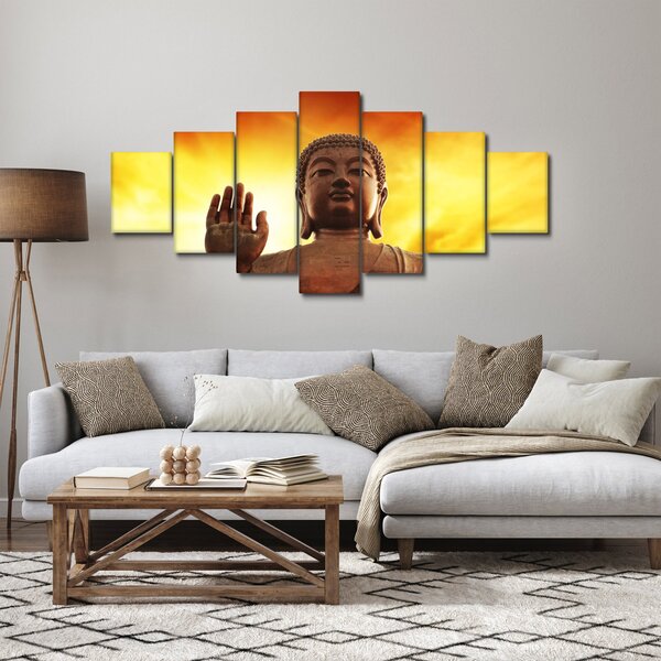 Obraz - Buddha s červenožlutým pozadím (210x100 cm)