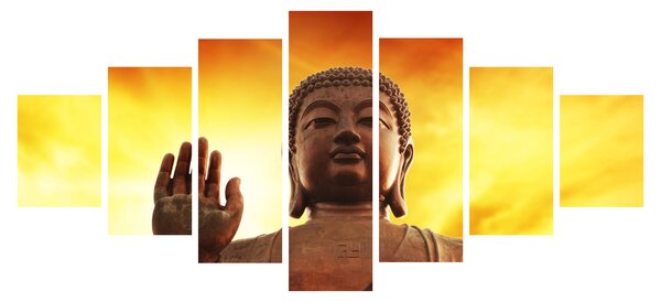 Obraz - Buddha s červenožlutým pozadím (210x100 cm)