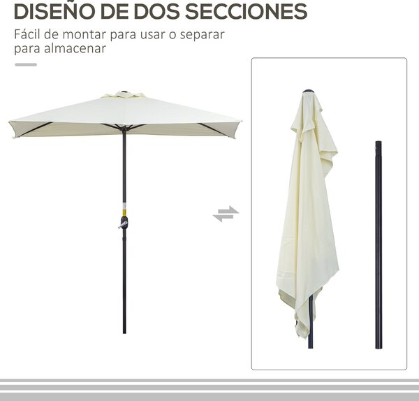 Outsunny Obdélníkový Slunečník 230x130x245 cm Závěsný Poloviční Slunečník s Kličkou UV Ochrana 30+ Voděodolný Slunečník pro Balkon Terasu Zahradu Béžo