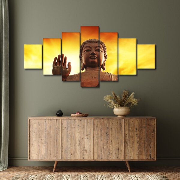 Obraz - Buddha s červenožlutým pozadím (210x100 cm)