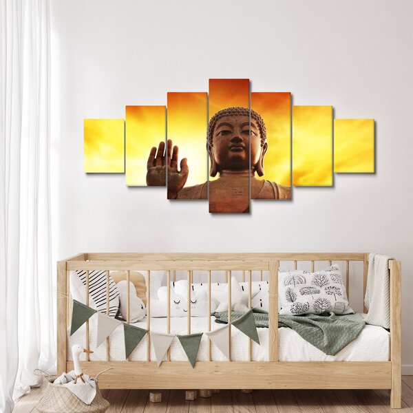 Obraz - Buddha s červenožlutým pozadím (210x100 cm)