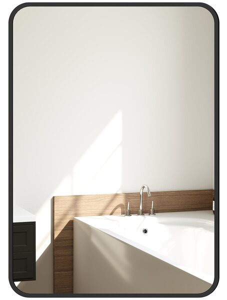 Nástěnné zrcadlo HOMCOM 50x70 cm - Dekorativní zrcadlo s kovovým rámem a snadnou instalací pomocí háčku do obývacího pokoje, předsíně a chodby | Aosom