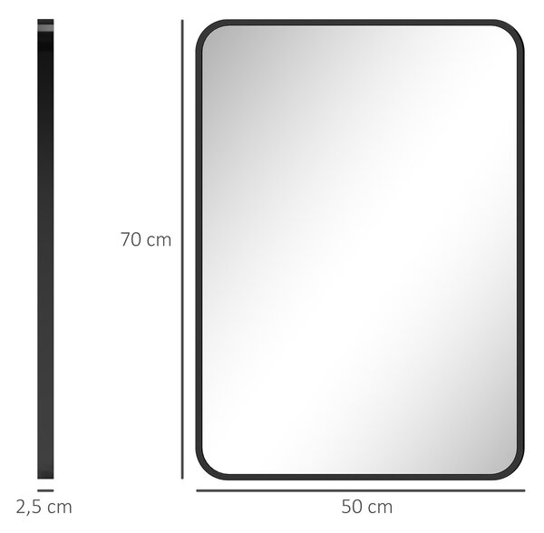 Nástěnné zrcadlo HOMCOM 50x70 cm - Dekorativní zrcadlo s kovovým rámem a snadnou instalací pomocí háčku do obývacího pokoje, předsíně a chodby | Aosom