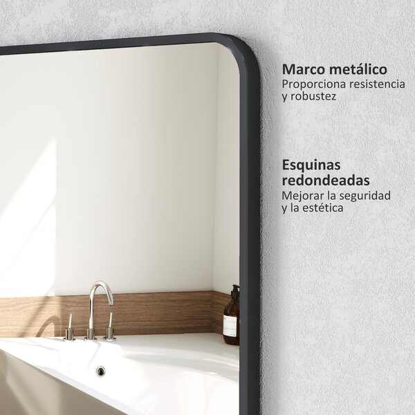 Nástěnné zrcadlo HOMCOM 50x70 cm - Dekorativní zrcadlo s kovovým rámem a snadnou instalací pomocí háčku do obývacího pokoje, předsíně a chodby | Aosom